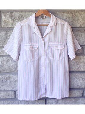 Pastel Stripes Vintage Short-Sleeve Button Down